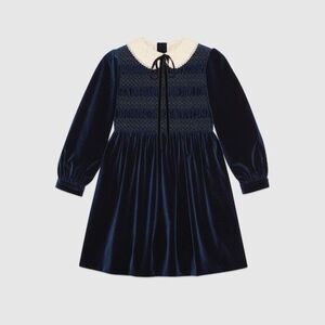Gucci size 34 US 2 Petit velvet dress bow brooch velvet Smocked - EUC